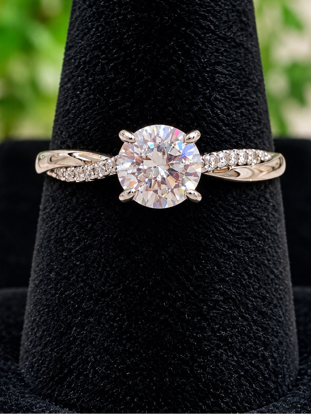 NEW! 2ct Cert Moissanite Lab Diamond | Twisted Sterling Silver Gem Bands | Sz 6